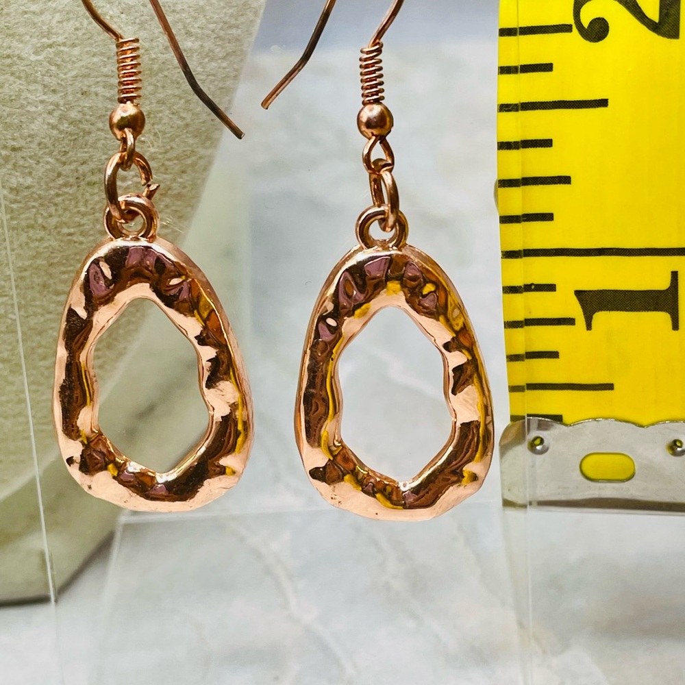 Copper Abstract Tear Drop Hammered Texture Link N… - image 5